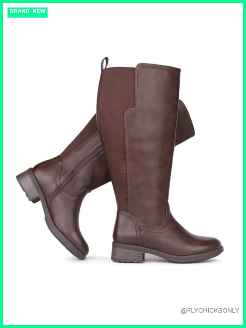 Extra Wide Calf Knee High Boots Faux Leather Side Zipper Stretch Panel